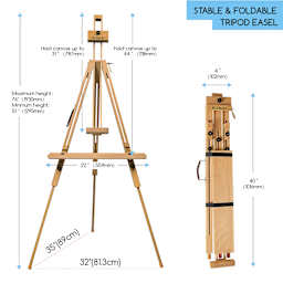 Meeden Tripod Plein Air Easel - 32” W x 35” D, 51" - 76" H - dimensions
