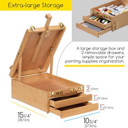 Meeden 2-Drawer Tabletop Sketchbox Easel, extra-large storage. A Large storage box with 2 removable drawers, ample space for your painting supplies organization.