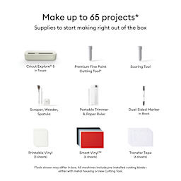 Cricut Explore 5 with Essential Bundle showing included contents