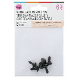 Cousin DIY Shank Back Animal Eyes - Pkg of 6, Solid Black, 12 mm front of packaging