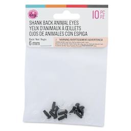 Cousin DIY Shank Back Animal Eyes - Pkg of 10, Solid Black, 6 mm front of packaging