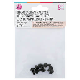 Cousin DIY Shank Back Animal Eyes - Pkg of 8, Solid Black, 9 mm front of packaging