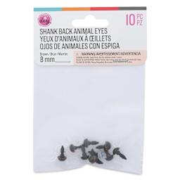 Cousin DIY Shank Back Animal Eyes - Pkg of 10, Solid Brown, 8 mm front of packaging