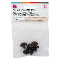 Cousin DIY Shank Back Animal Eyes - Pkg of 6, Animal Brown, 18 mm front of packaging