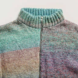 Rico Design Creative Painted Power Cotton DK Yarn - Deep Ocean. 100 g showing close up of collar of completed jacket project