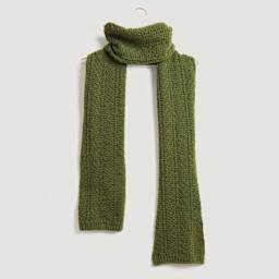 Rico Design Soft Alpaca Yarn - Olive, 137 yds showing completed scarf project