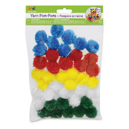 Krafty Kids Yarn Pom Poms - Primary, 1", Package of 40 (In packaging)