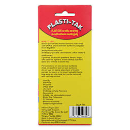Plasti-Tak Reusable Adhesive Putty - 3 oz, back of the packaging