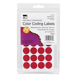 Charles Leonard Color Coding Labels - Pkg of 1000, Red, 3/4" front of packaging
