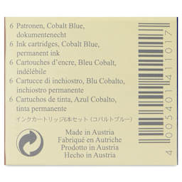 Graf von Faber-Castell Fountain Pen Cartridges - Cobalt Blue, Pkg of 6 - back of packaging