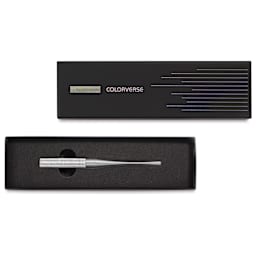 Colorverse Shuttle Nib Holder - Aluminum, Short, shown inside of the packaging
