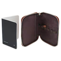 Endless Companion 5 Pen Pouch - Brown, pen case open and pocket notebook standing