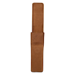 Girologio 2 Leather Pen Case - Saddle Tan, magnetic flap raised