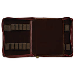 Girologio 12 Leather Pen Zip Case - Antique Brown, open