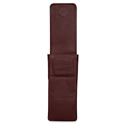 Girologio 3 Leather Pen Case - Antique Brown, magnetic flap raised