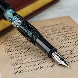 Benu Talisman Fountain Pen - Edelweiss, laid out (image shows a different size nib)
