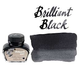 Pelikan 4001 Fountain Pen Ink - Brilliant Black, bottle and swatch