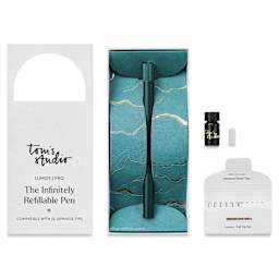 Tom's Studio Lumos Pro Refillable Single Tip Pen - Ivy, pen in packaging and contents laid out