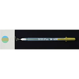 Sakura Gelly Roll Shimmer Pen - Fresh Green pen with swatch on white and black background