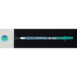 Sakura Gelly Roll Shimmer Pen - Aqua Green pen with swatch on white and black backgrounds