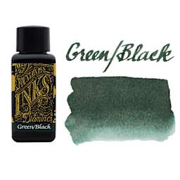 Diamine Fountain Pen Ink - Green/Black, 30 ml bottle and swatch