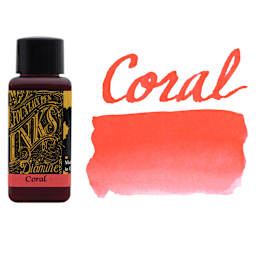 Diamine Fountain Pen Ink - Coral, 30 ml bottle with swatch