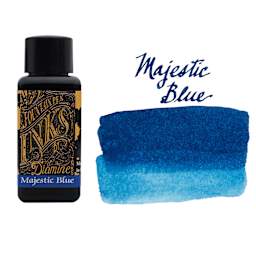 Diamine Fountain Pen Ink - Majestic Blue, 30 ml bottle with swatch
