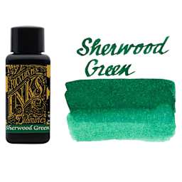 Diamine Fountain Pen Ink - Sherwood Green, 30 ml bottle with swatch