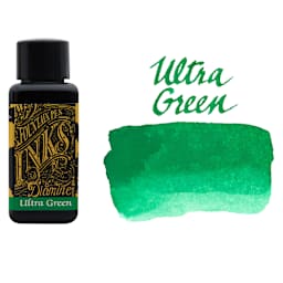 Diamine Fountain Pen Ink - Ultra Green, 30 ml bottle and swatch