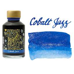 Diamine Shimmer Fountain Pen Ink - Cobalt Jazz, 50 ml bottle and swatch