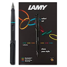 Lamy Safari Multi Ring Fountain Pen Set - Black, Medium Nib, front of packaging
