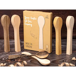 BeaverCraft Wooden Spoon Carving Blank Set - Set of 4, Cherry, Linden, Mulberry and European Walnut Wood contents with packaging