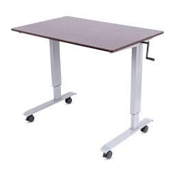 Luxor High Speed Crank Adjustable Stand Up Desk - Dark Walnut with Silver Frame, 48" W - angled view