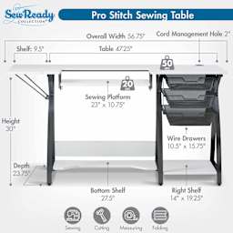 Studio Designs Pro Stitch Sewing Table - Charcoal/White, dimensions
