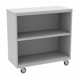 WB Mfg Single Sided Bookcase with Casters - 36" x 36" x 16", Gray, at an angle