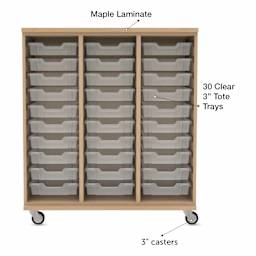 WB Mfg Tote Storage Cabinet - Maple Laminate, 30 Clear Totes, 3" casters