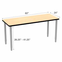 WB Mfg ELO Rectangle Table - Hardrock Maple Top, Tall, dimensions