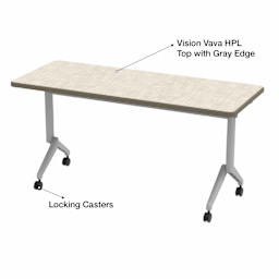 WB Mfg Flip Top Table, Vision Vava HPL Top with gray edge and locking casters