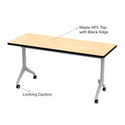 WB Mfg Flip Top Table - Maple HPL Top with black edge and locking casters.