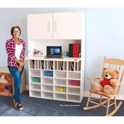 Whitney Brothers White Cubby Organizer Cabinet (Woman next to cabinet)