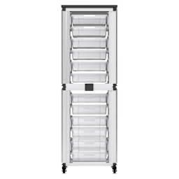 Modular Storage Cabinet, front view of the 2 stacked module with 12 small bins.