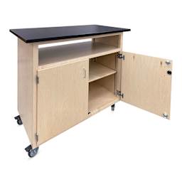 Hann Mobile Project Support Cabinet - Natural, Reach-Through Shelf with door open