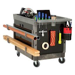 Global Industrial Top Tray Shelf Utility Cart, with tools and building materials, not included