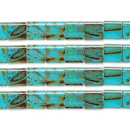 John Bead Miyuki Tila Beads - Turquoise with Brown, Opaque Picasso, 5 mm x 5 mm (Close-up of beads)