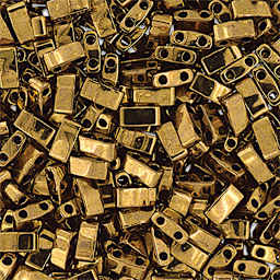 John Bead Miyuki Half Cut Tila Beads - Dark Bronze, Opaque Metallic, 5 mm x 2.3 mm (Close-up of beads)