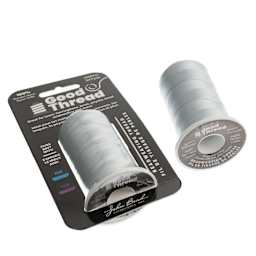 John Bead Good Nylon Beading Thread - Light Grey, 547 yd Spool showing both in and out of packaging
