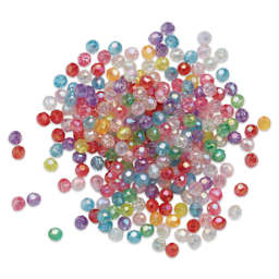 Pop! Faceted Plastic Beads - Iridescent, beads outside of the packaging