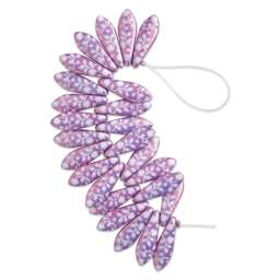 John Bead Czech Glass Laser Etched Dagger Bead Strand - Lilac/White, Flower Pattern