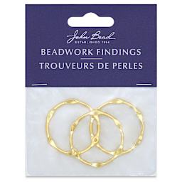 John Bead Beadwork Charms - Gold Partly Flattened Circle, Pkg of 3, front of package