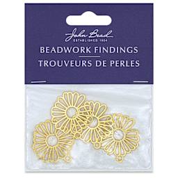 John Bead Beadwork Charms - Gold Circle Flowers, Pkg of 4, front of package